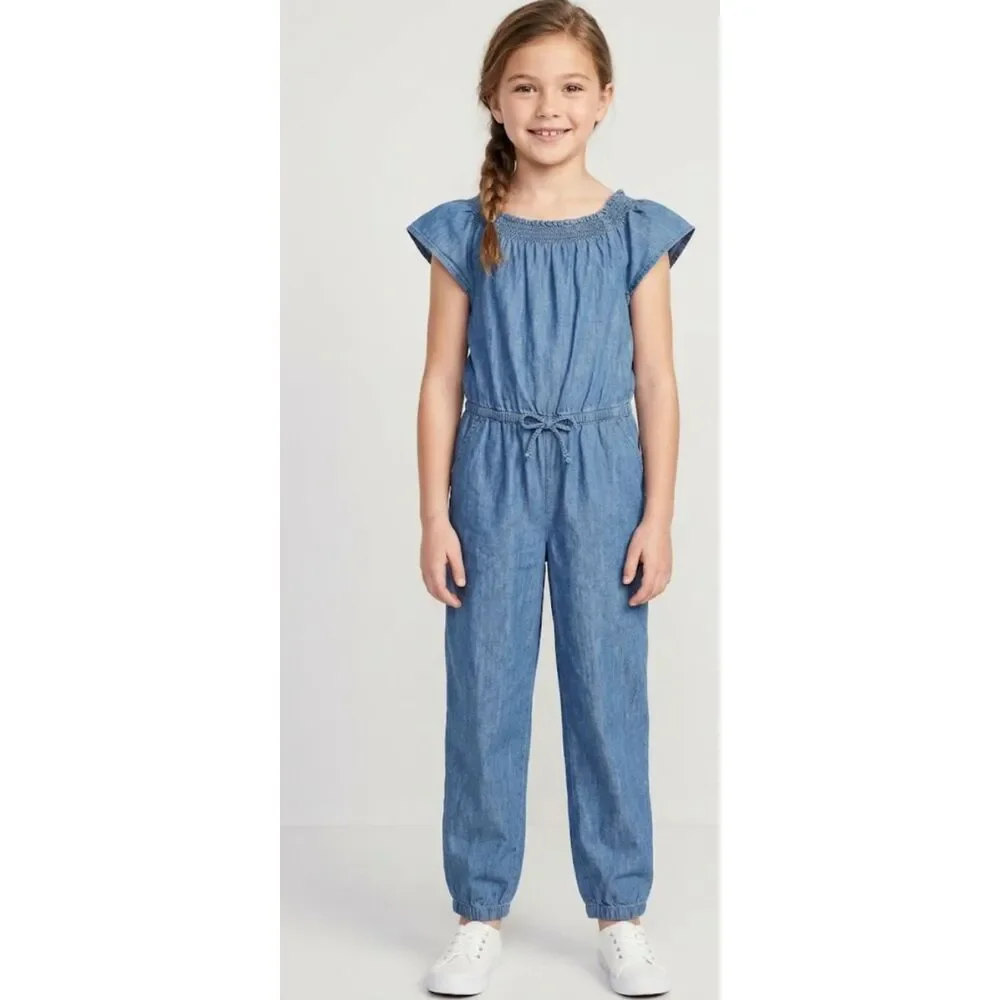 Old Navy Flutter-Sleeve Chambray Jumpsuit Girl's Size 14 Plus